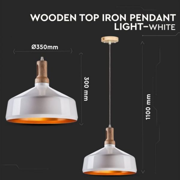 Modern Pendant Light Wooden Top Iron White Color D=350mm