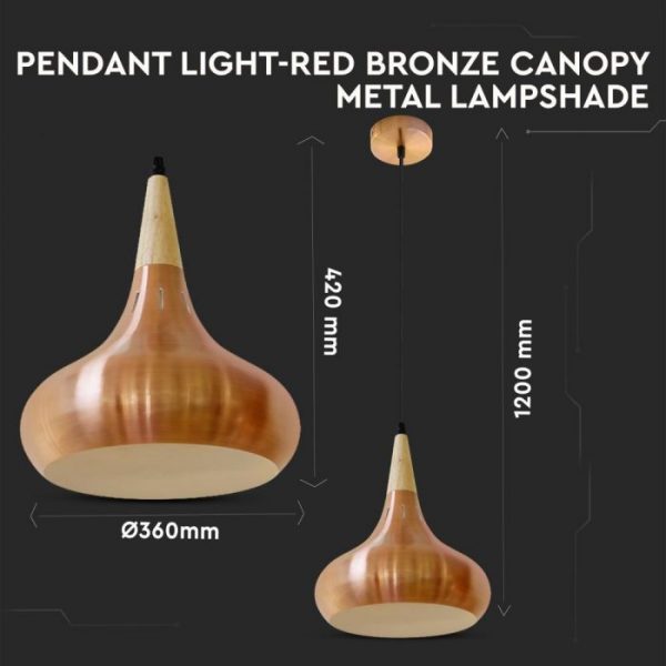 Pendant Light Red Bronze Canopy Metal Lamp Shape D=360mm