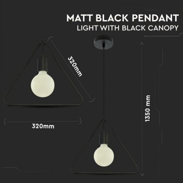 Pendant Light Triangle Matt Black Canopy