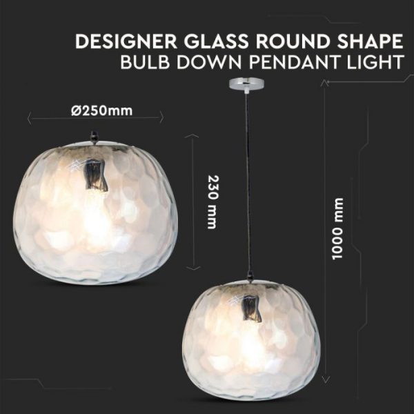 Pendant Designer Light Glass Round - Bulb Down D=250mm