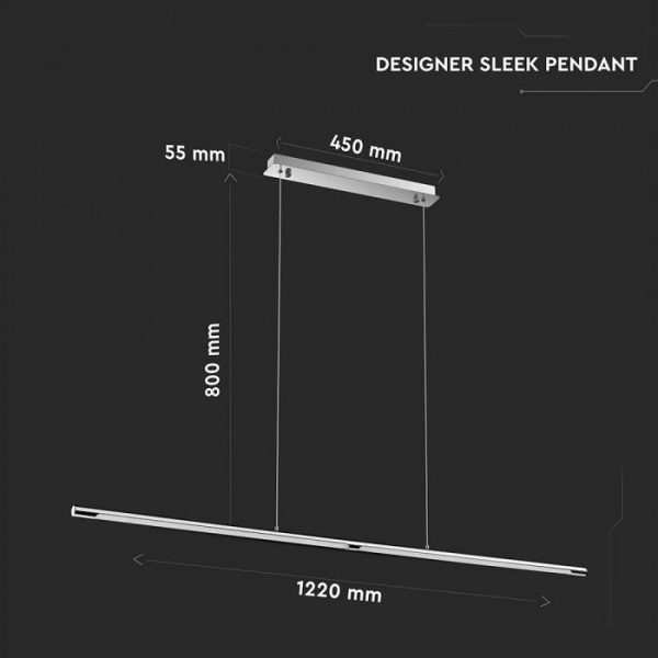 24W Designer Sleek Pendant Light Chrome 4000K D=1220mm