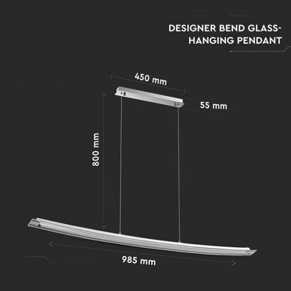 18W Designer Bend Glass Pendant Light Chrome 4000K D=985mm