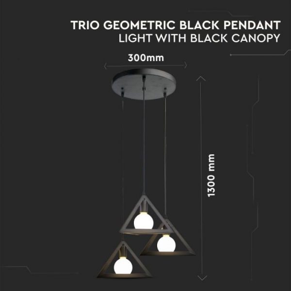 Trio Geometric Black Pendant Light 180 mm With Black Canopy