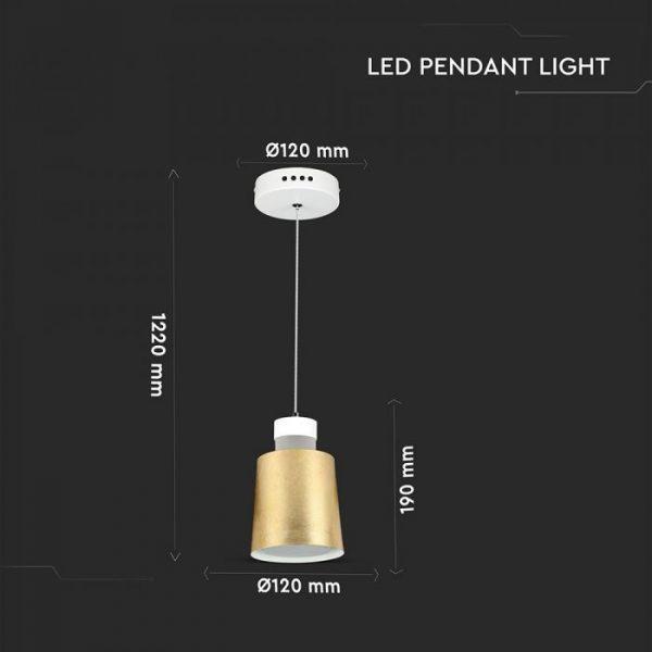7W Led Pendant Light (Acrylic) - Gold Lamp Shade  D=120*190mm 4000K