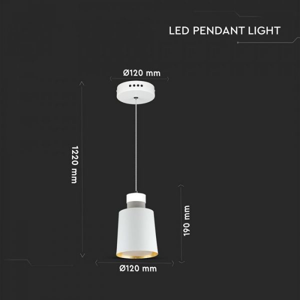 7W Led Pendant Light (Acrylic) - White Lamp Shade  D=120*190mm 4000K
