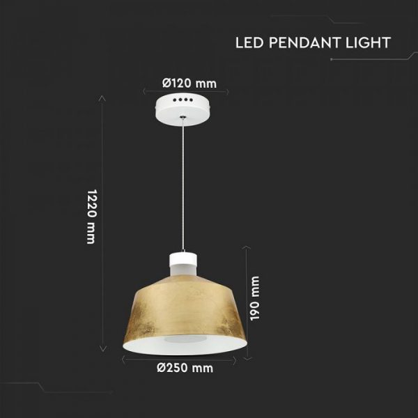 7W Led Pendant Light (Acrylic) - Gold Lamp Shade 250*190mm 4000K