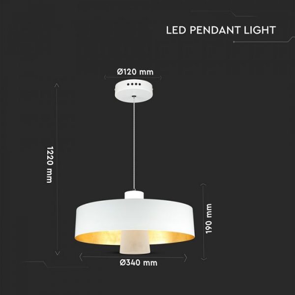 7W Led Pendant Light (Acrylic) - White Lamp Shade D=340*190mm 4000K