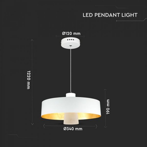 7W Led Pendant Light (Acrylic) - White Lamp Shade D=340*190mm 3000K