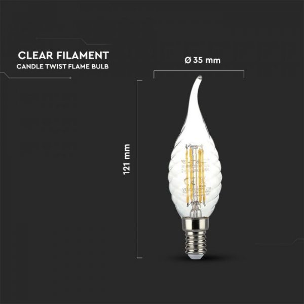 LED Bulb 4W Candle Flame  E14 Clear Glass with Twist 2700K