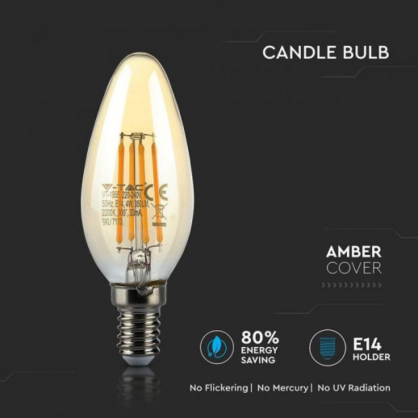 LED Bulb 4W Candle Filament E14 Amber Cover 2200K (warm white)