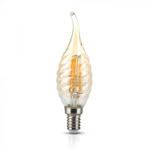LED Bulb 4W Flame Candle Filament with Twist -E-14 Amber Cover 2200K (warm white)