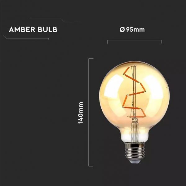 4W G125 LED Bulb Amber S-Shape Filament 2200K