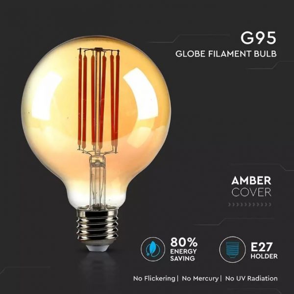 7W G95 LED Bulb Long Filament Amber Cover 2200K (warm white)