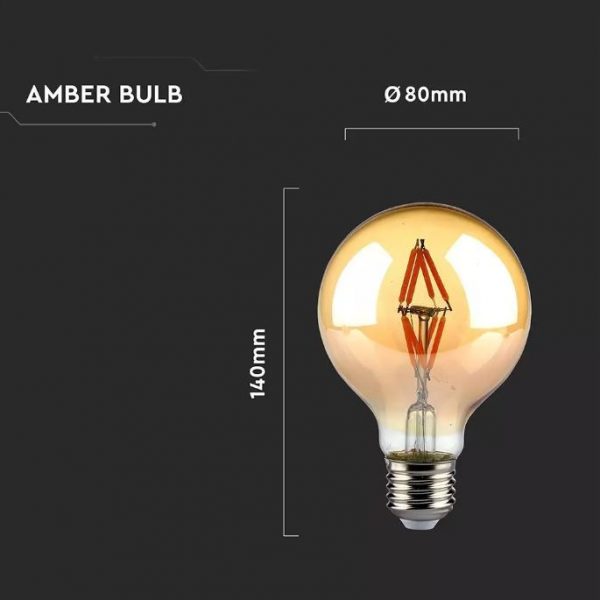 LED Bulb 4W 8 Filament-G80 Amber Cover 2200K (warm white)