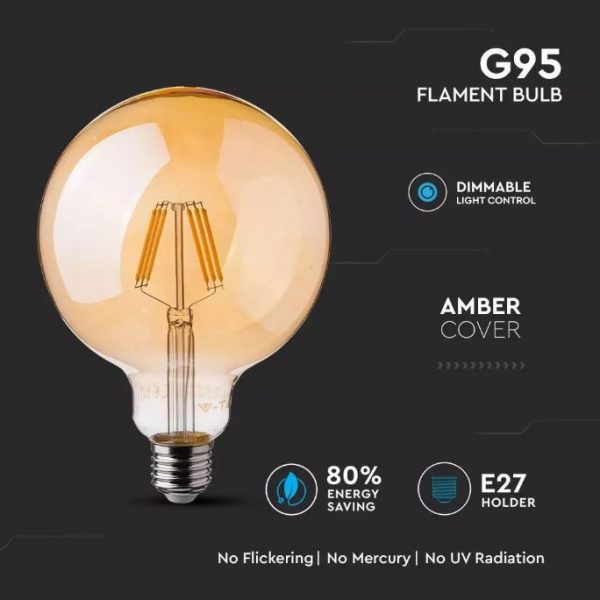 6W LED Bulb G95 Amber Cover  E27 2200K (warm white)
