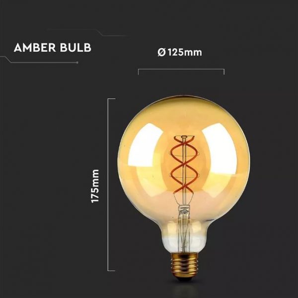 5W G125 LED Bulb Curve Filament Amber Cover 2200K