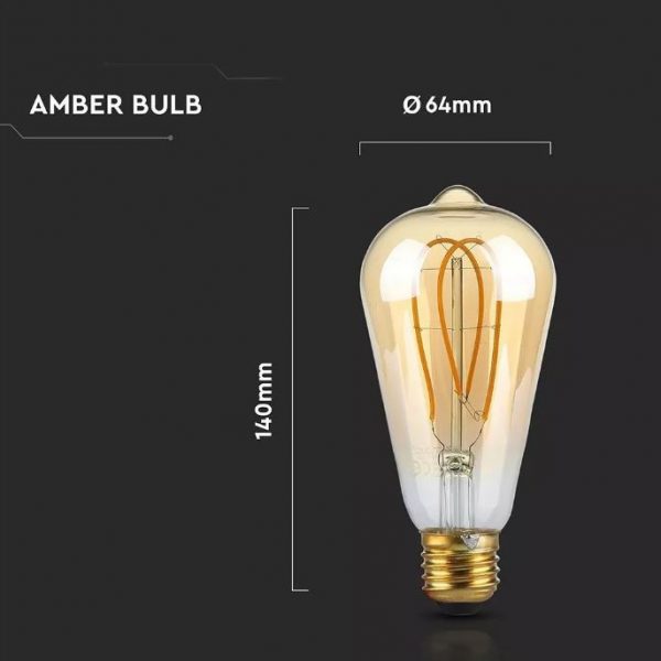 5W LED Bulb ST64 Long Filament Amber Cover 2200K (warm white)