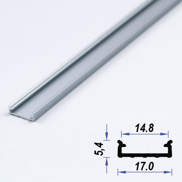 Surface Aluminium LED Profile Slim Mat Anodized 17*5.4 mm (metre)