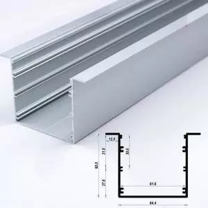 Recessed Aluminium Profile Mat Anodize 64.4*60mm 12mm flange (metre)