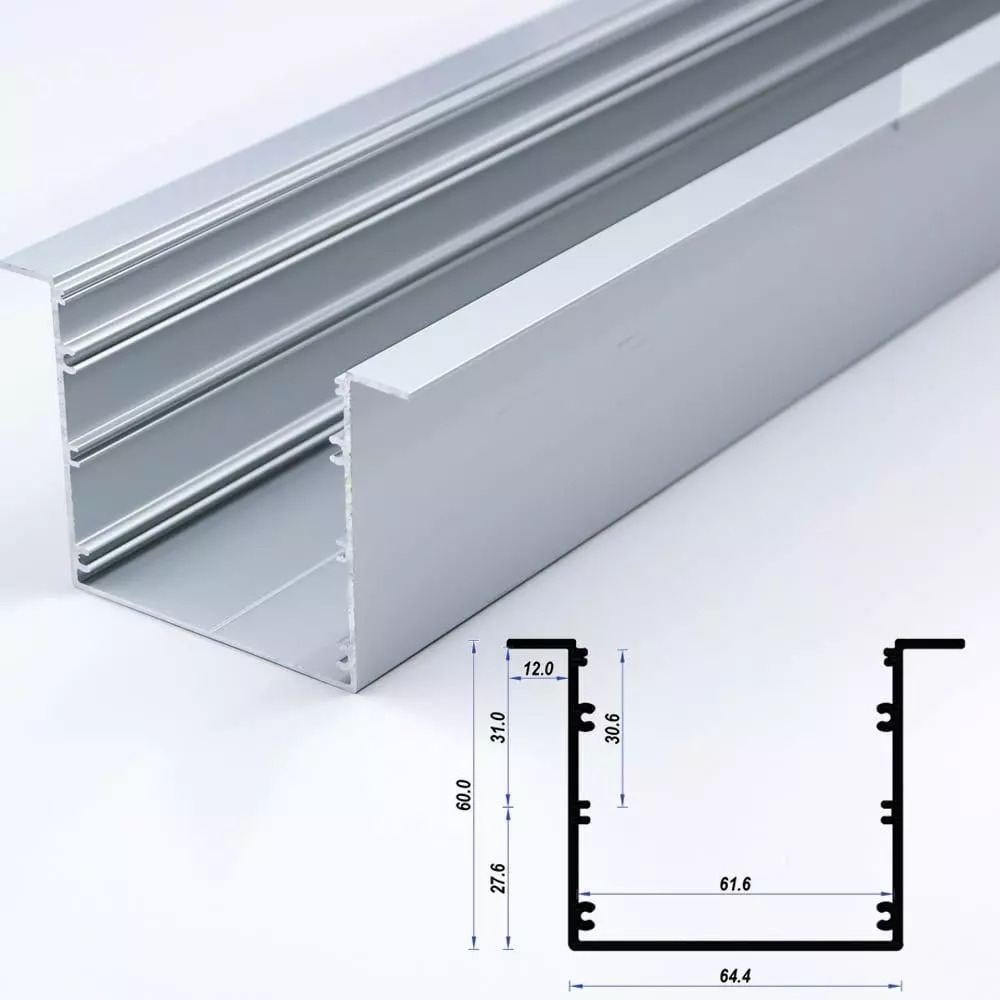 Recessed Aluminium Profile 64.4 x 60mm 12mm flange (metre)