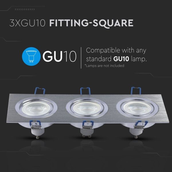 3*GU10 Fitting Square Round Aluminium Brush And White
