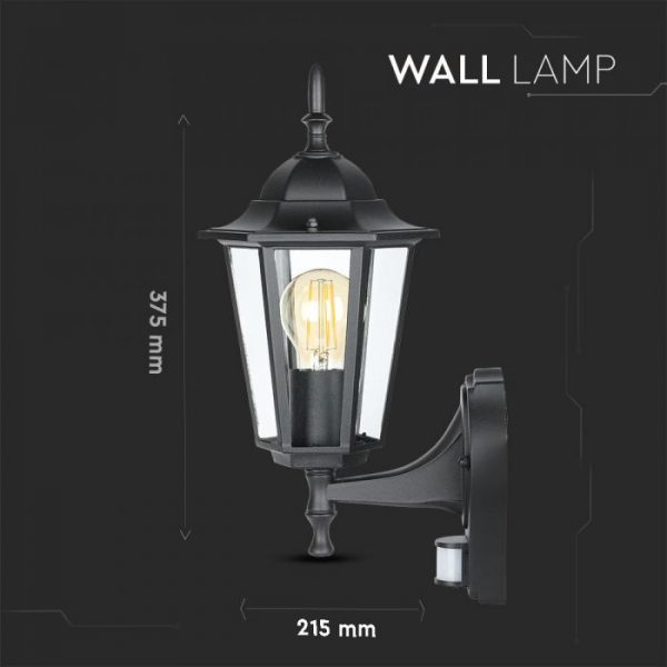 Traditional Outdoor Wall Lamp With Sensor E27 Matt Black