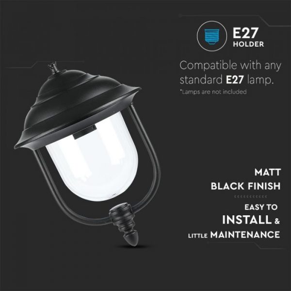 Garden Lamp With Clear PC Cover Black