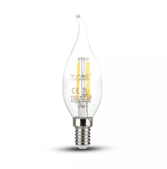 4W Candle Flame LED Bulb with Filament and Clear Cover Samsung Chip 2700K E14