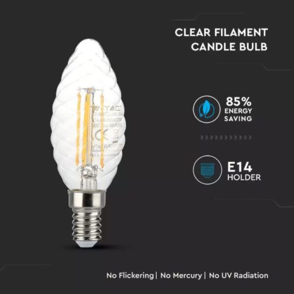 4W LED Candle Twist Bulb Filament Clear Cover 2700K E14