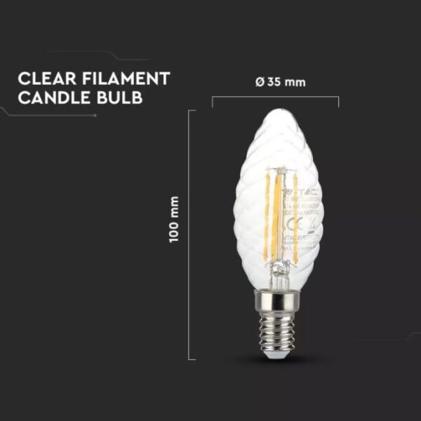 4W LED Candle Twist Bulb Filament Clear Cover 2700K E14