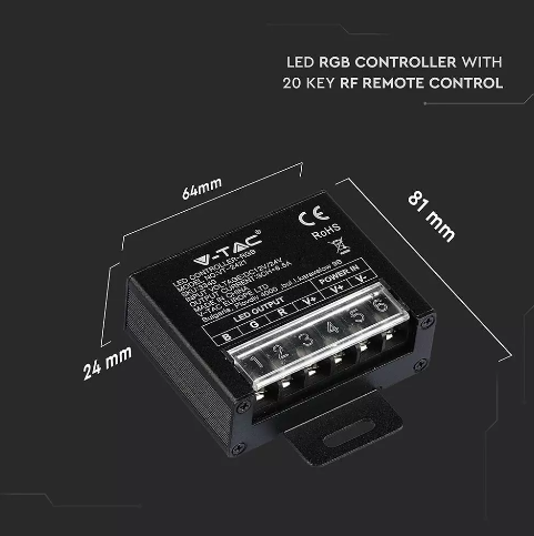 LED RGB Controller with 20 Key RF Remote Control - Small