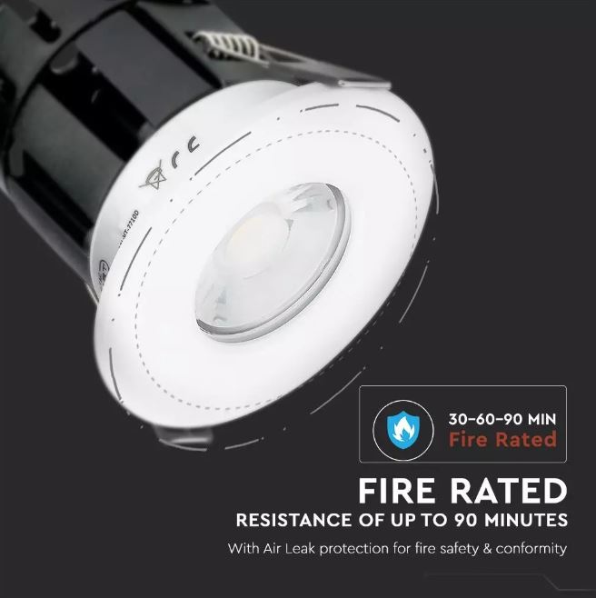 10W Smart Fire Rated Downlight CCT Dimmable White Bezel IP65