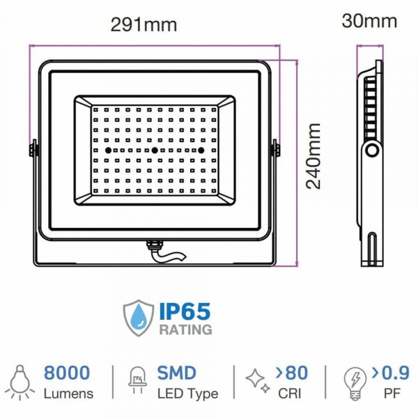 100W LED Floodlight, 100 degree Beam Angle, SMD Samsung Chip, 5 Years Warranty, IP65