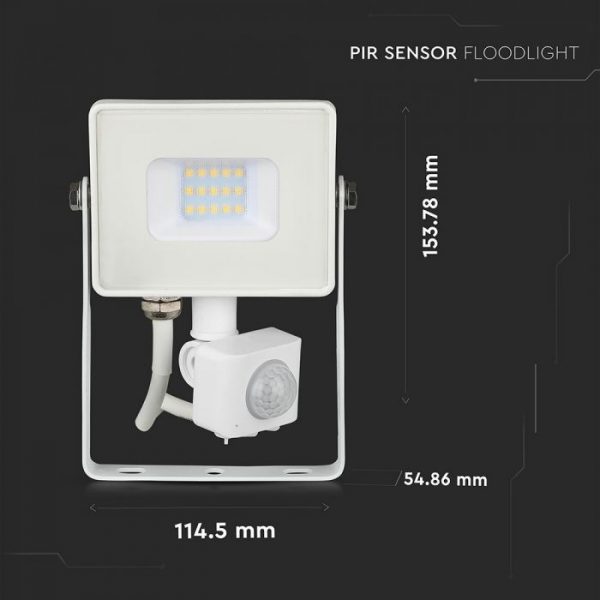 10W LED Floodlight PIR SENSOR SMD SAMSUNG CHIP White Body