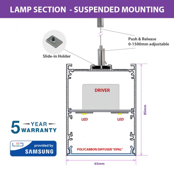 40W LED LINEAR HANGING SUSPENSION LIGHT WITH SAMSUNG CHIP AND DRIVER SECTION