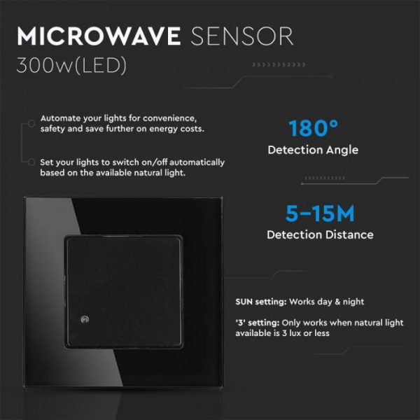 Wall Mount Microwave Sensor Switch Black