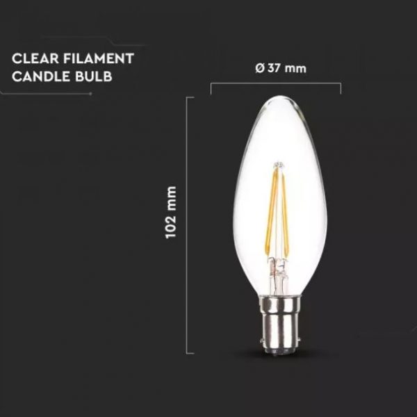 4W Candle Filament Bulb Dimmable B15  Clear Cover 3000K