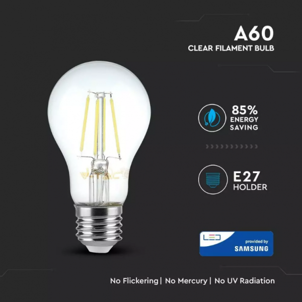 6W A60 LED Filament Bulb with Samsung Chip