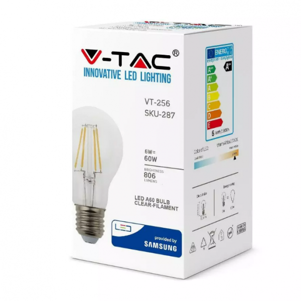 6W A60 LED Filament Bulb with Samsung Chip