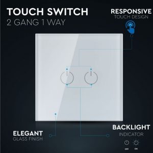 2 Gang 1 Way Touch Switch White