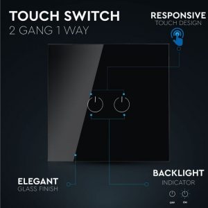 2 Gang 1 Way Touch Switch Black
