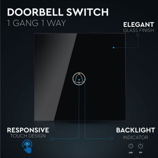 1 Gang 1 Way Doorbell Switch Black