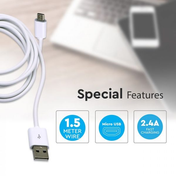 1.5M Micro USB Cable White