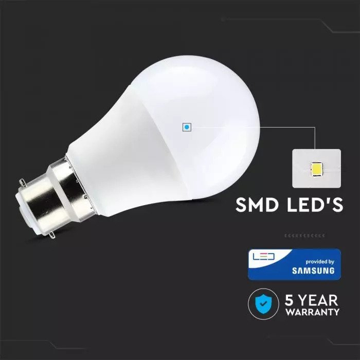 9W A60 LED Plastic Bulb B22 Dimmable - Samsung Chip 3000K