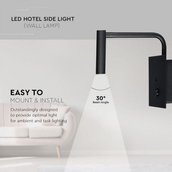 3W LED Hotel Side Light (Wall Lamp) with Switch & USB Port