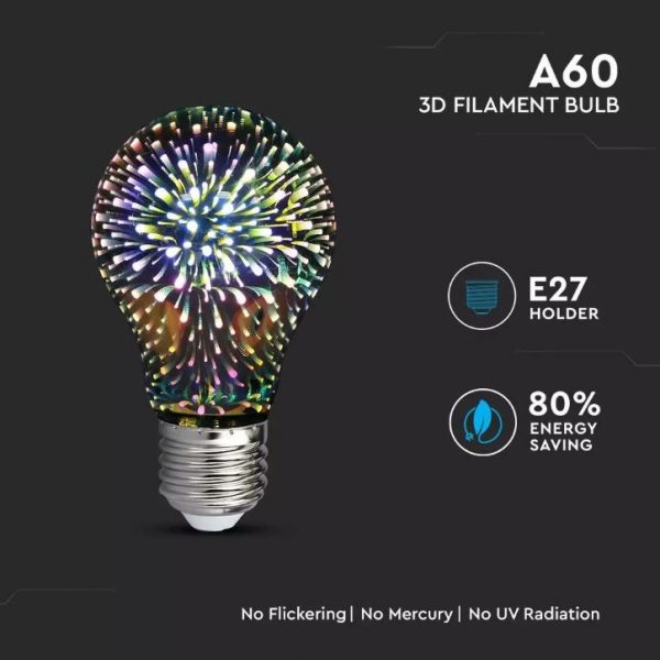 3W A60 LED 3D Filament Bulb