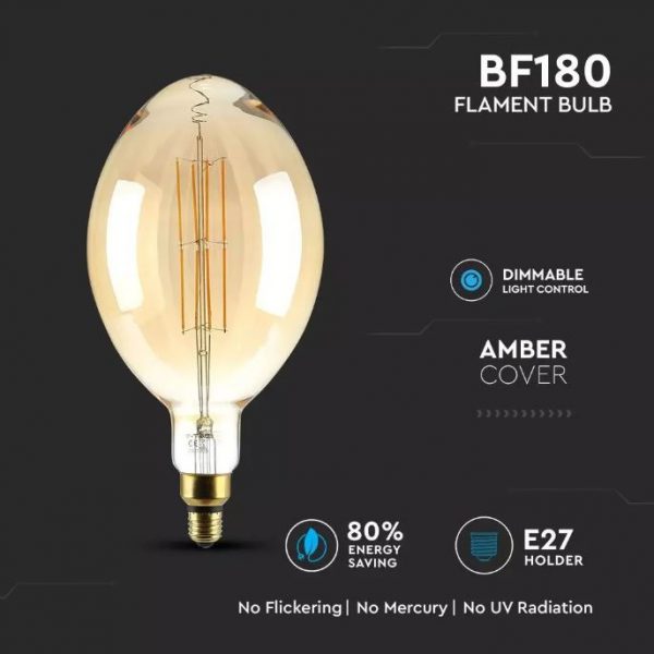 8W BF180 LED Amber Straight Filament Bulb Dimmable