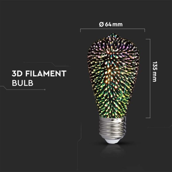 3W ST64 LED 3D Filament Bulb 3000K E27