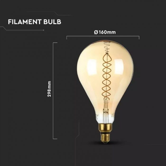 8W A165 Led Filament Bulb E27 2000K Amber Glass