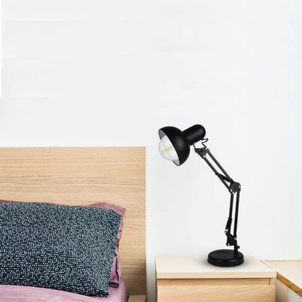 DESIGNER TABLE LAMP WITH ADJUSTABLE METAL BRACKET & Stand Foot+SWITCH & E27 HOLDER-BLACK
